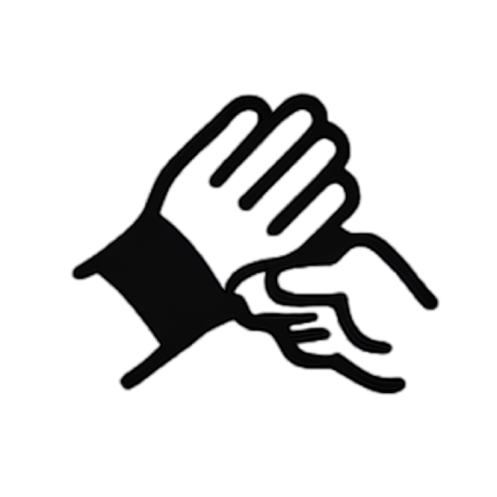 Black and white icon of two hands giving a fist bump.
