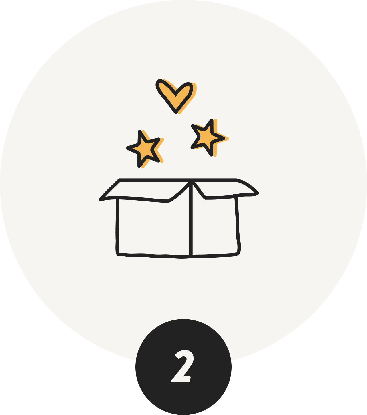 Illustration of an open box with stars and a heart above it.