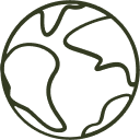 Simple line drawing of a globe with continents.