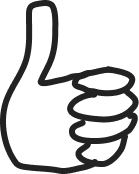 Black and white outline of a thumbs-up gesture.