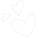 Three white hand-drawn hearts on a black background.