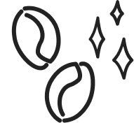 Illustration of two coffee beans and three sparkles.