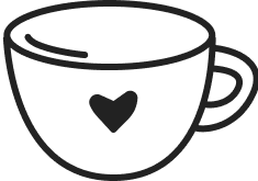 Simple line drawing of a cup with a heart design.