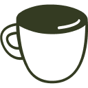 Simple black outline of a coffee cup on a white background.