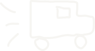 Simple white line drawing of a truck with motion lines.