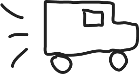 Simple black and white drawing of a truck with motion lines.
