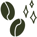Illustration of two coffee beans with decorative sparkles.