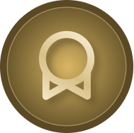 A ci rcular  bronz e icon  featu ring a st ylized award r ibbon.