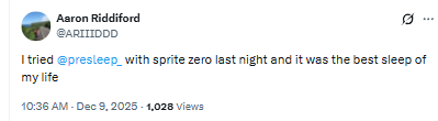 Tweet about trying presleep with Sprite Zero for better sleep.
