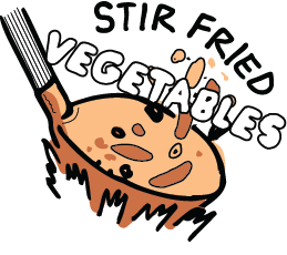 A cartoon graphic of a wok over a flame with the words 'Stir Fried Vegetables'.