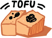 A cartoon drawing of two blocks of tofu with the word TOFU written in black above them.