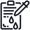 Clipboard icon with liquid dropper and drops.