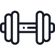 A simple black dumbbell icon.