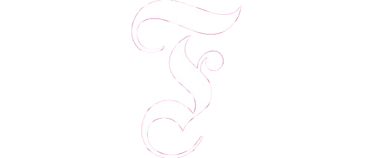 A stylized letter F with a thin pink outline on a white background.
