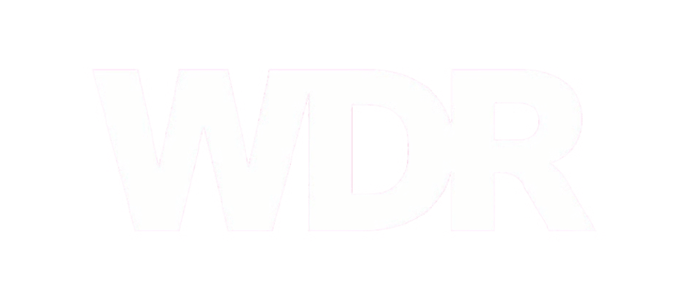 The letters WDR in a very light-colored font against a white background.