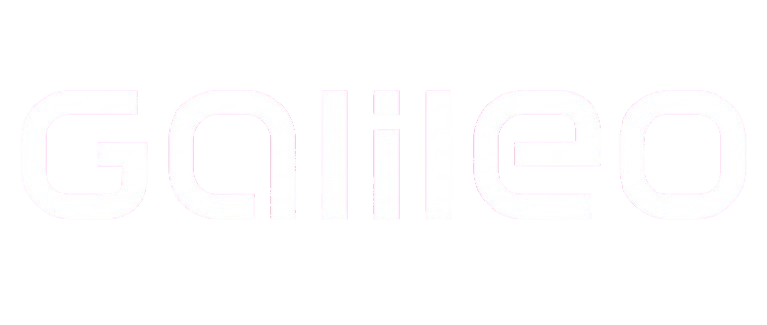 The white text logo for Galileo on a white background.