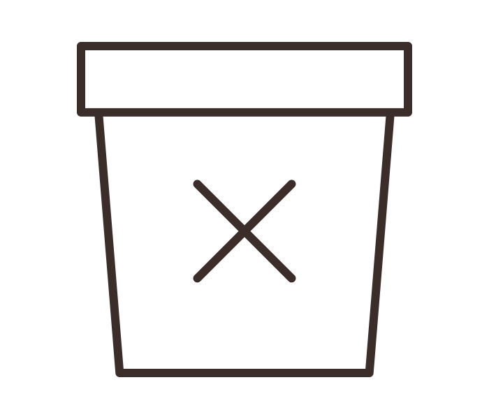 Simple illustration of a container with an X on it.