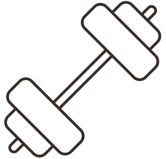 Outline of a dumbbell with two weight plates on each end.