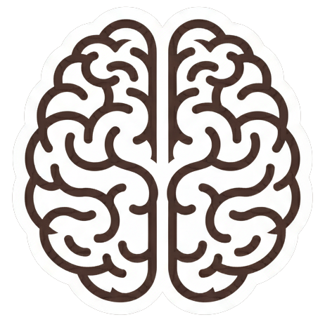 Stylized illustration of a human brain in black and white.