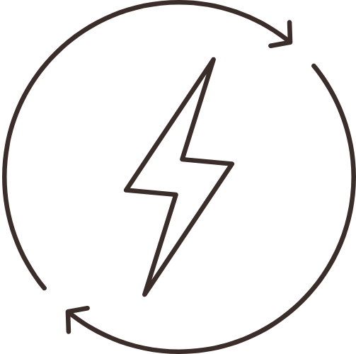 Lightning bolt inside a circular arrow.
