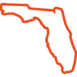 Outline of the state of Florida in orange on a white background.