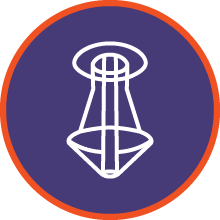 Illustration of five different white plastic fasteners on a purple background.