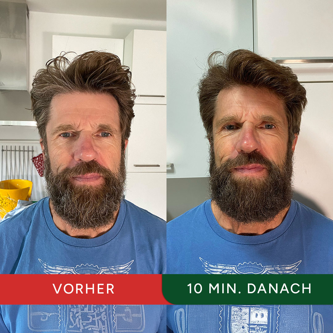 Side-by-side comparison of a man before and after a 10-minute change.