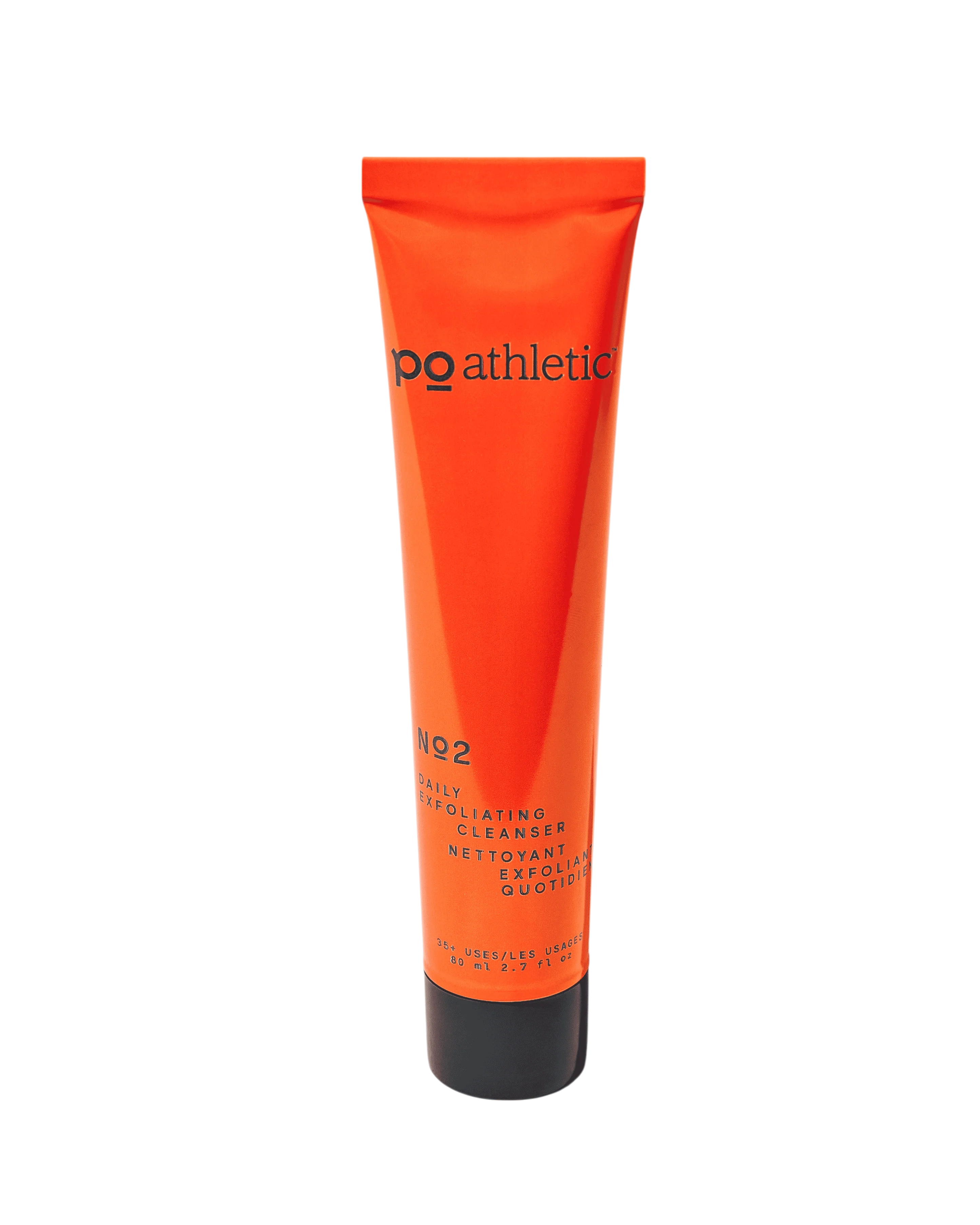 Orange tube labeled 'athletic No2 Daily Exfoliating Cleanser' on a white background.