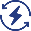 Blue lightning bolt with circular arrows on a white background.