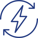 Blue lightning bolt with circular arrows on a white background.