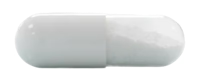 A gray capsule-shaped pill on a white background.