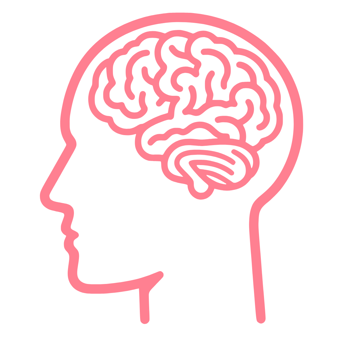 Outline of a human head with a brain illustration inside.