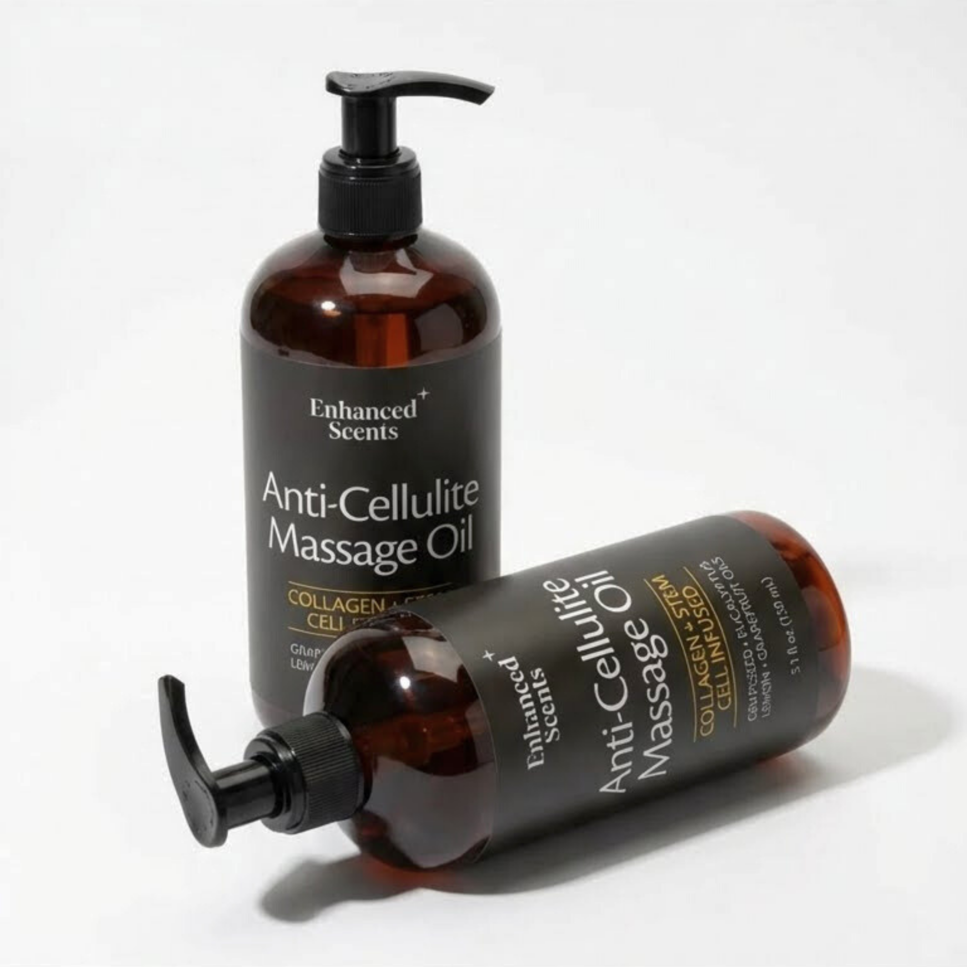 Two square bottles of silk body oil with droppers on a light background.