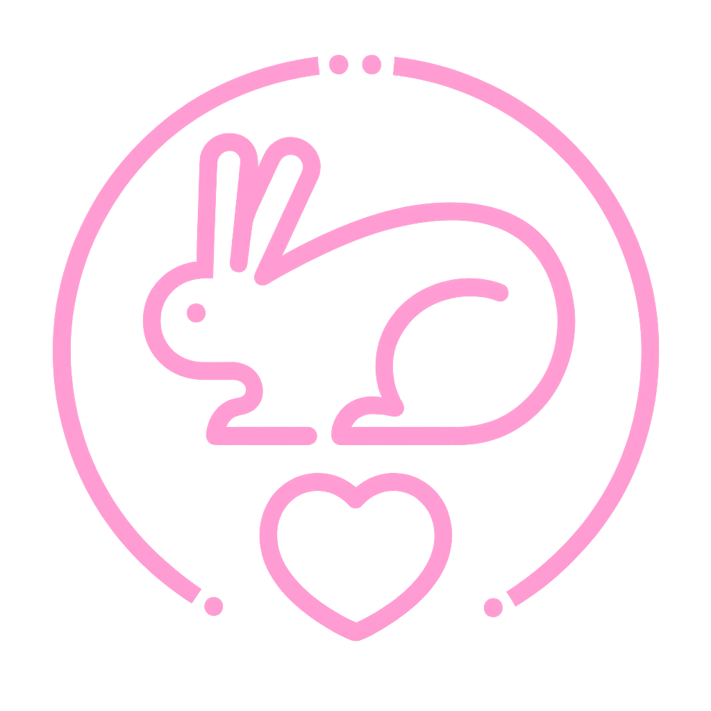 Neon pink outline of a rabbit and heart on a dark background.