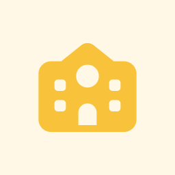 A simple yellow icon of a two-story building, possibly a school, on a cream-colored background.