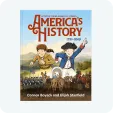The cover of the book 'America's History 1776-1791' with cartoon illustrations of Revolutionary War figures.