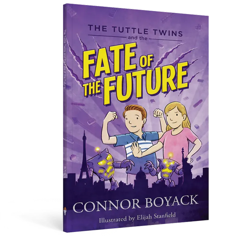 Book cover of 'The Tuttle Twins and the Fate of the Future' by Connor Boyack.