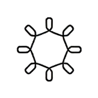 Hexagon with six looped edges on a white background.