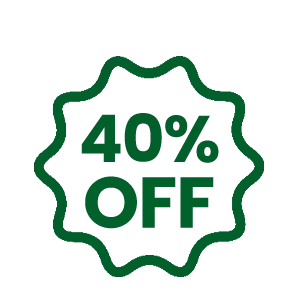 A green starburst-shaped icon with the text '40% OFF' inside.