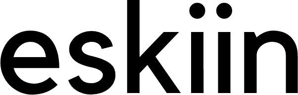 Text logo spelling 'eskiin' in black letters on white background.