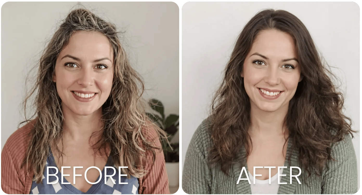 Antes y después de cabello más saludable