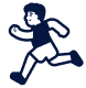 Silhouette of a running child in dark blue.