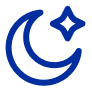 Blue crescent moon with a small star.