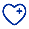 Blue outlined heart with a plus symbol inside.