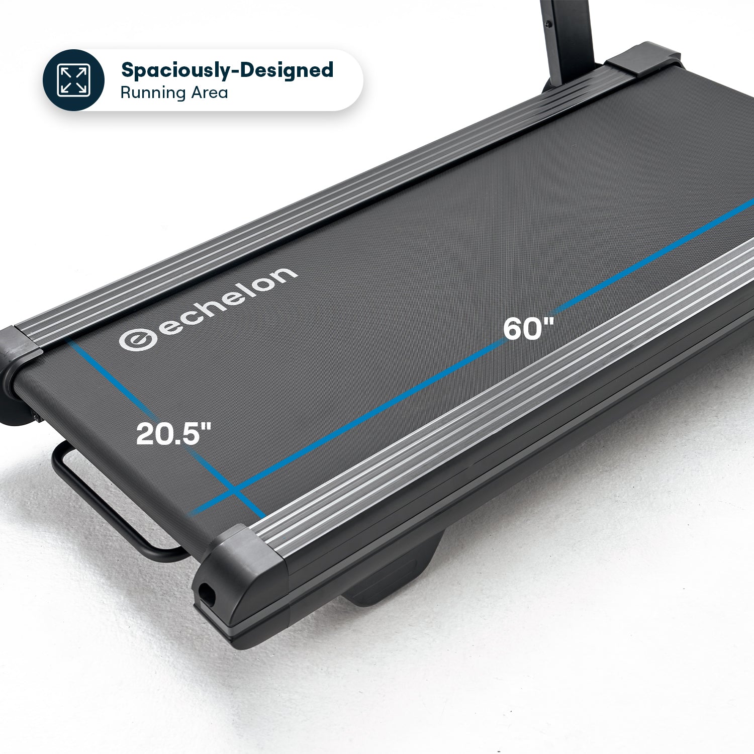 Treadmill running area with dimensions 20.5' by 60' and 'echelon' branding.