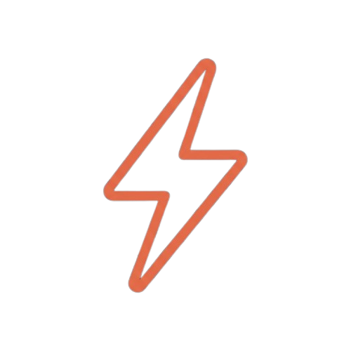 An orange outline of a lightning bolt icon on a black background.