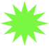 A twelve-pointed starburst in a bright, light green color.