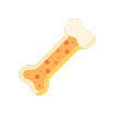 A cartoon-style dog bone treat with orange spots on a white background.