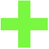 A light green plus sign on a white background.