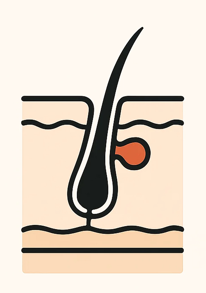 Illustration of a hair follicle with a sebaceous gland.